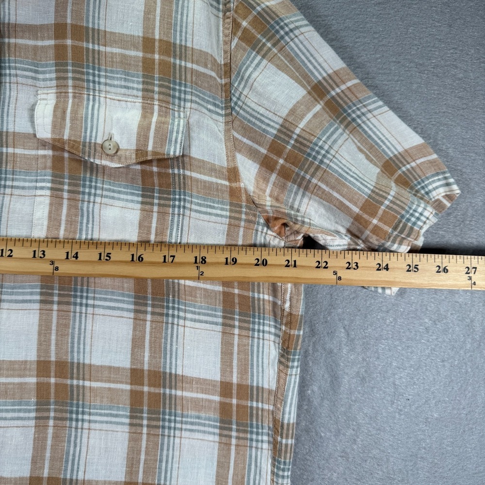 Pendleton Malone Button Up Shirt Mens Small Beige Plaid Linen Double Flap Pocket - Picture 8 of 10